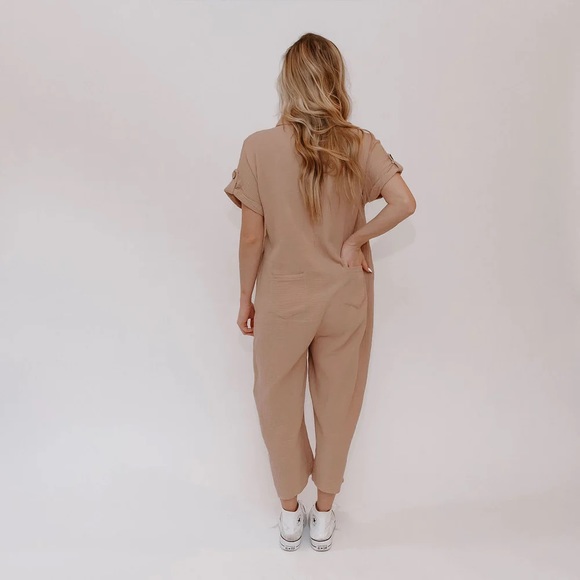 Wrinkle Gauze Button Down Jumpsuit - Picture 2 of 6